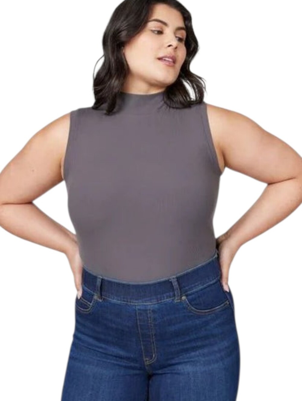 SPANX Suit Yourself Ribbed Mock Neck Bodysuit Deep Slate Smoothing L NWT